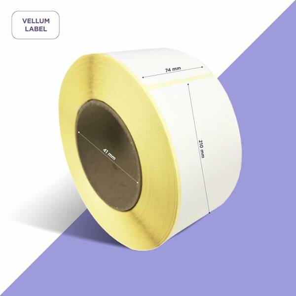 Etiquettes vierges 74x210mm papier blanc mat en vélin diamètre mandrin 41 Vendues par 1 rouleau. 500 étiquettes par rouleau. Compatible avec les imprimantes thermiques. – Image 2