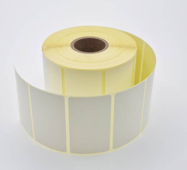 Etiquettes thermiques vierges 58x43 mm diamètre mandrin 25 mm. 750 étiquettes par rouleau. Compatible avec les imprimantes thermiques .