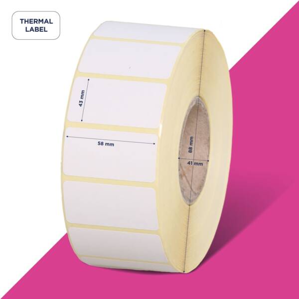 Lot de 6 rouleaux étiquettes thermiques vierges 58x43 mm diamètre mandrin 41 mm. 750 étiquettes par rouleau. Compatible avec les imprimantes thermiques. – Image 2