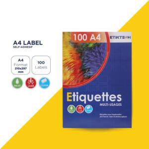 Feuilles autocollantes A4 210x297mm de 100 étiquettes. Compatibles avec les imprimantes jet encre, laser et photocopieur. Garantie sans bourrage.