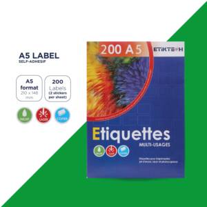Lot de 100 feuilles A4 pour imprimantes laser, jet d’encre et photocopieur. 2 étiquettes autocollantes 210x148 mm par feuille. Garantie sans bourrage.
