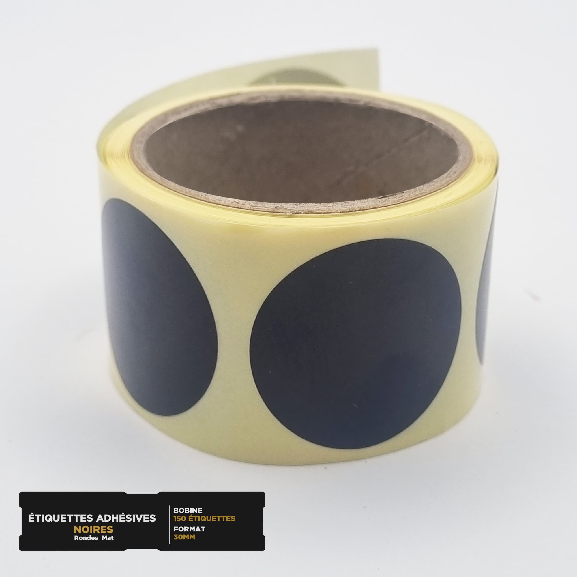Étiquettes Adhésives Noires Rondes 30mm