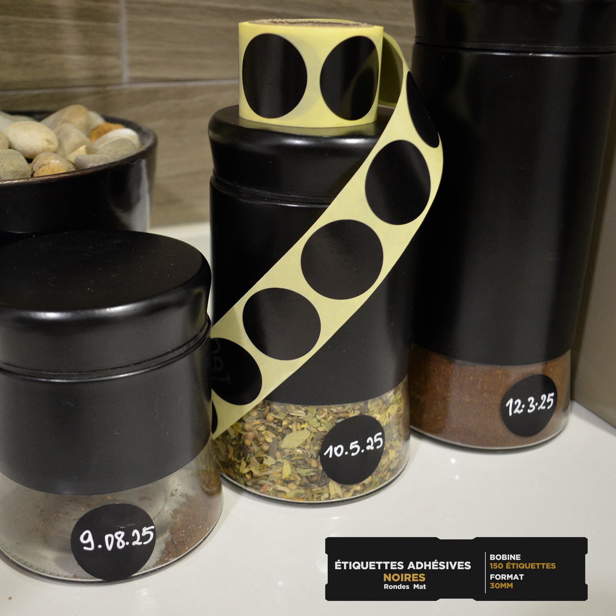 Étiquettes Adhésives Noires Rondes 30mm - Image 4