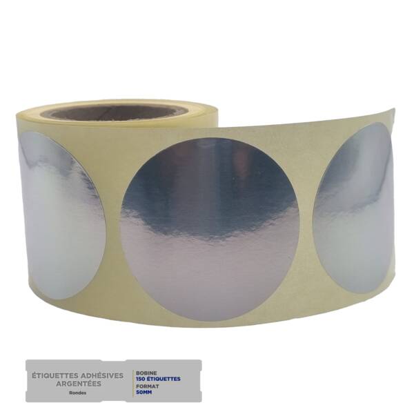 Étiquettes Adhésives Rondes 50mm – Argentées Brillantes