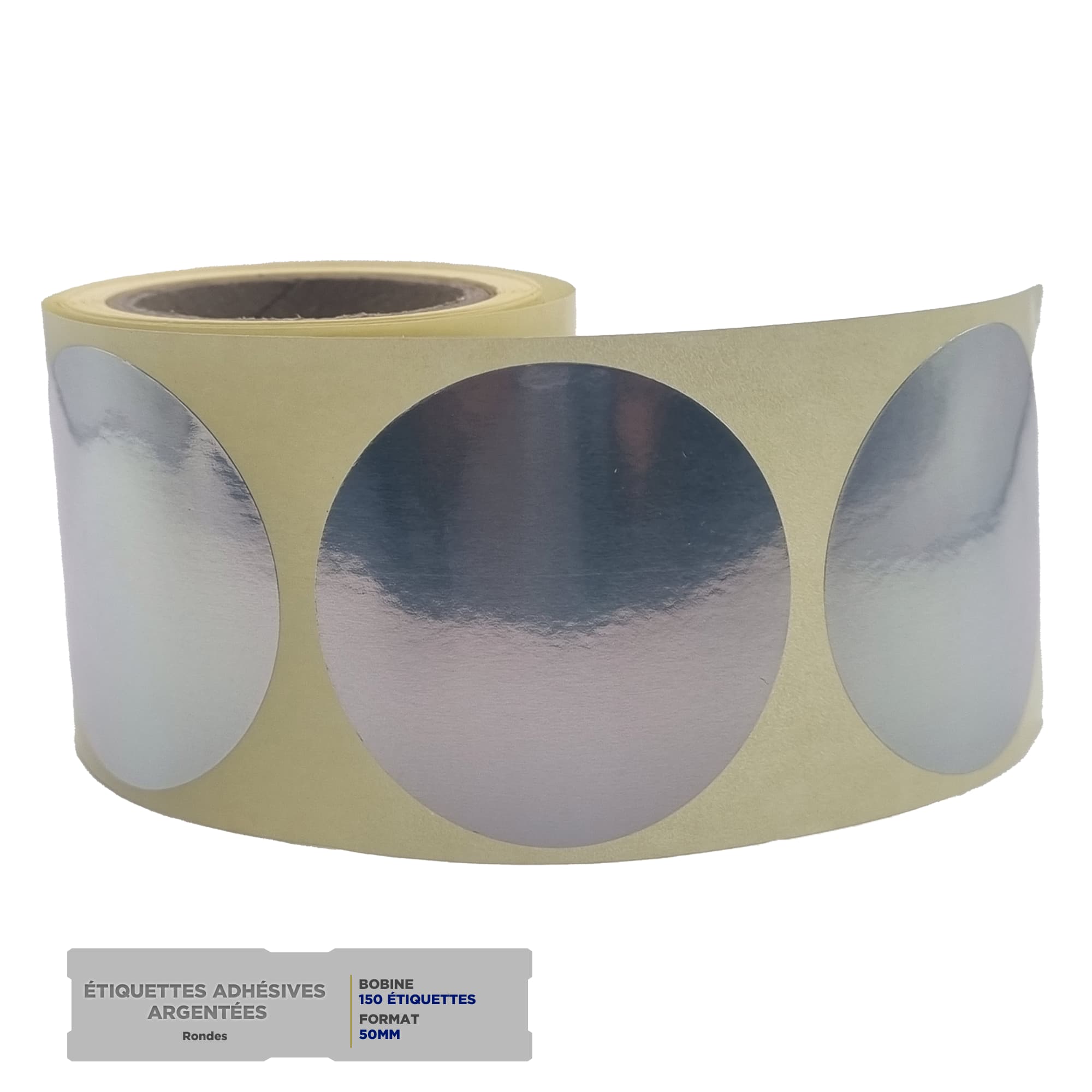 Étiquettes Adhésives Rondes 50mm – Argentées Brillantes