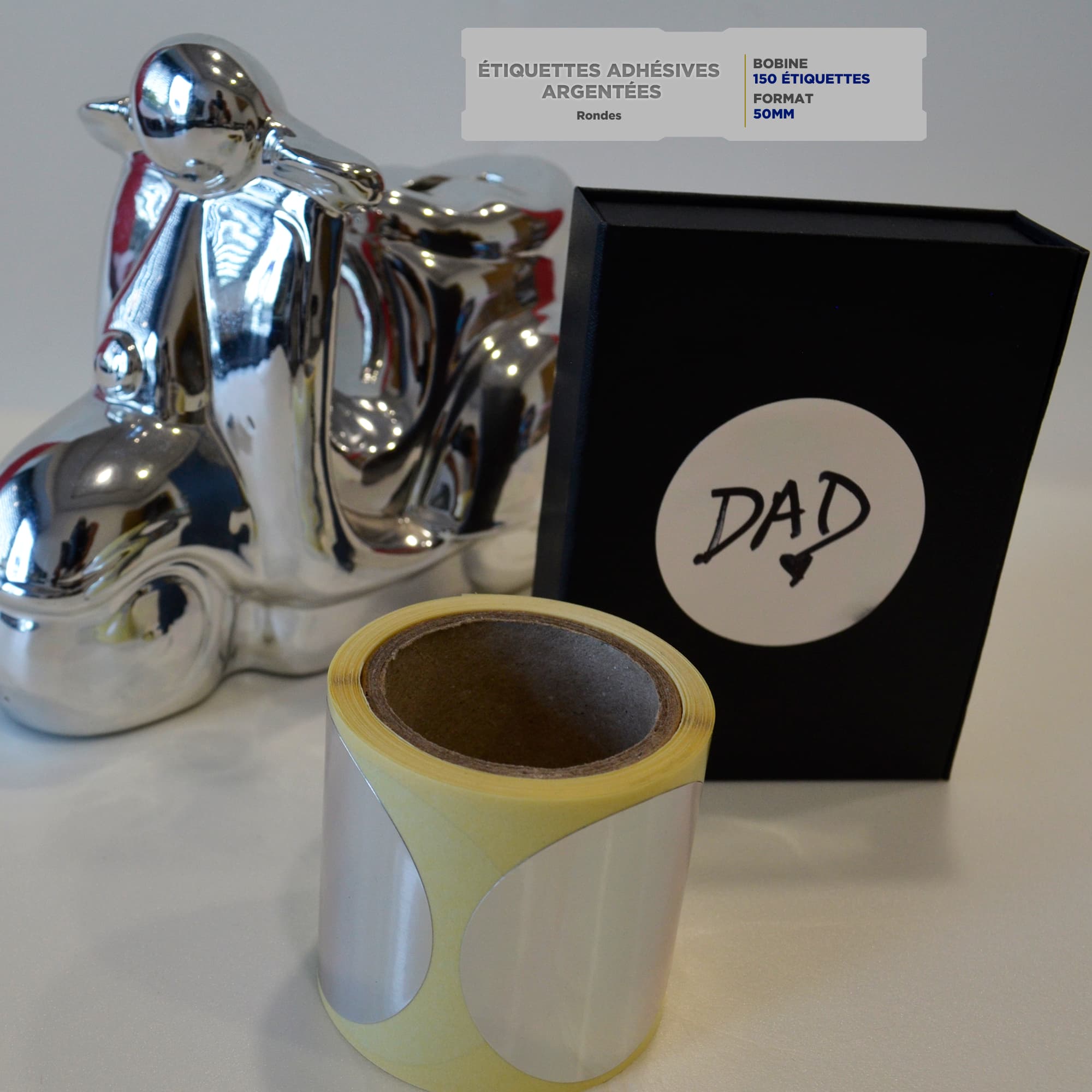 Étiquettes Adhésives Rondes 50mm – Argentées Brillantes - Image 2