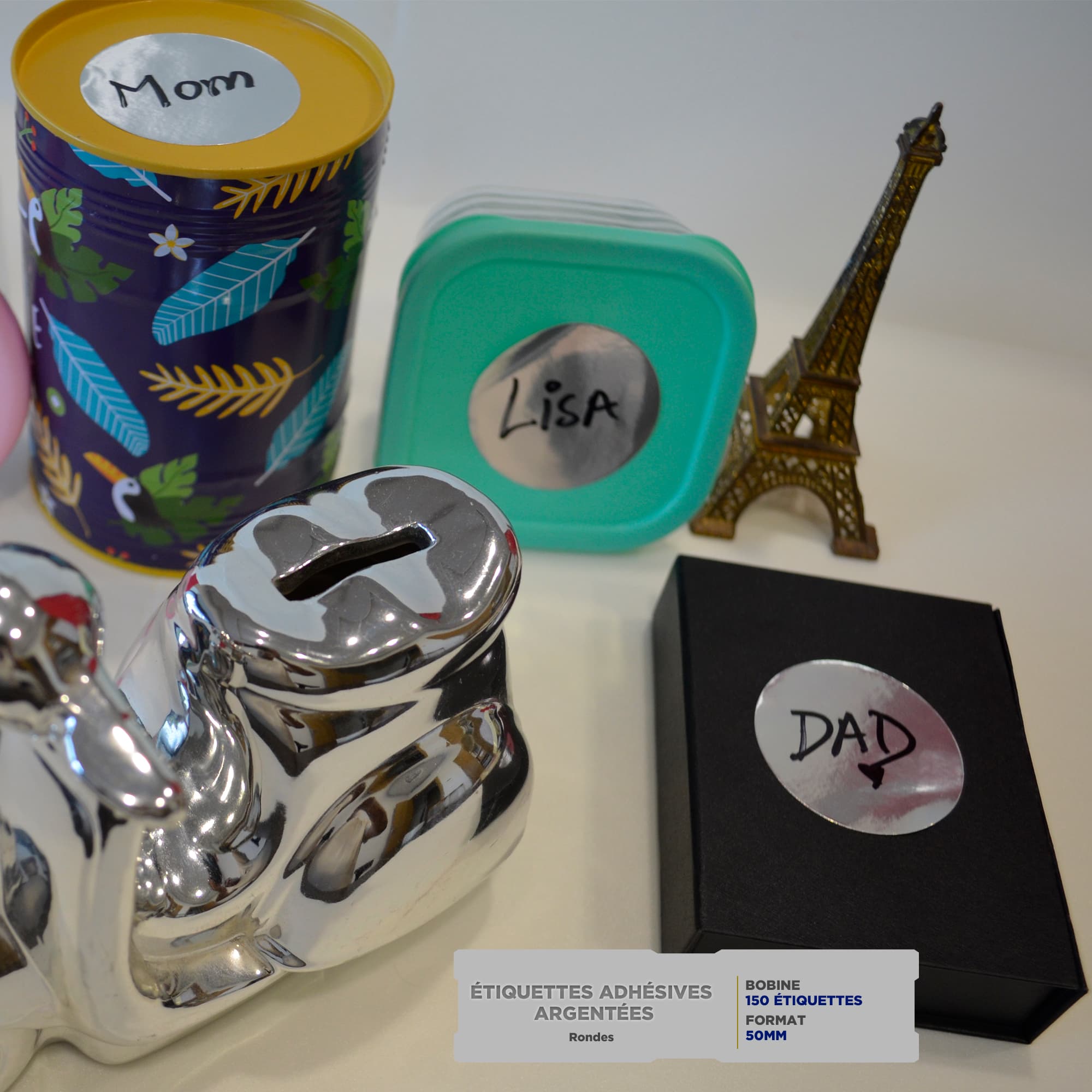 Étiquettes Adhésives Rondes 50mm – Argentées Brillantes - Image 3