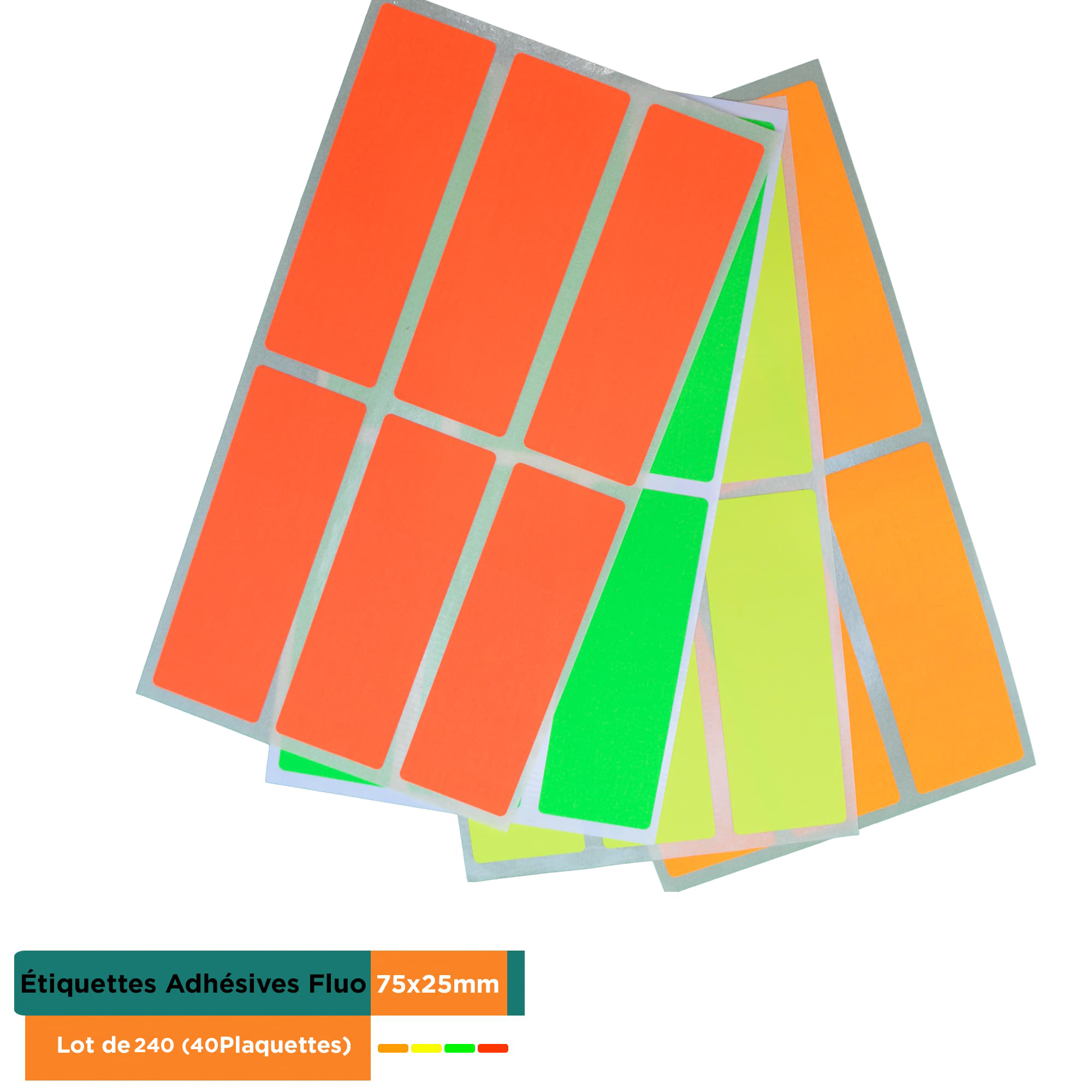 Etiquettes Adhésives Fluo 75x25mm – Lot de 60 (10 Plaquettes) – 4 Couleurs Fluorescentes (Rouge, Jaune, Orange, Vert) - Image 6