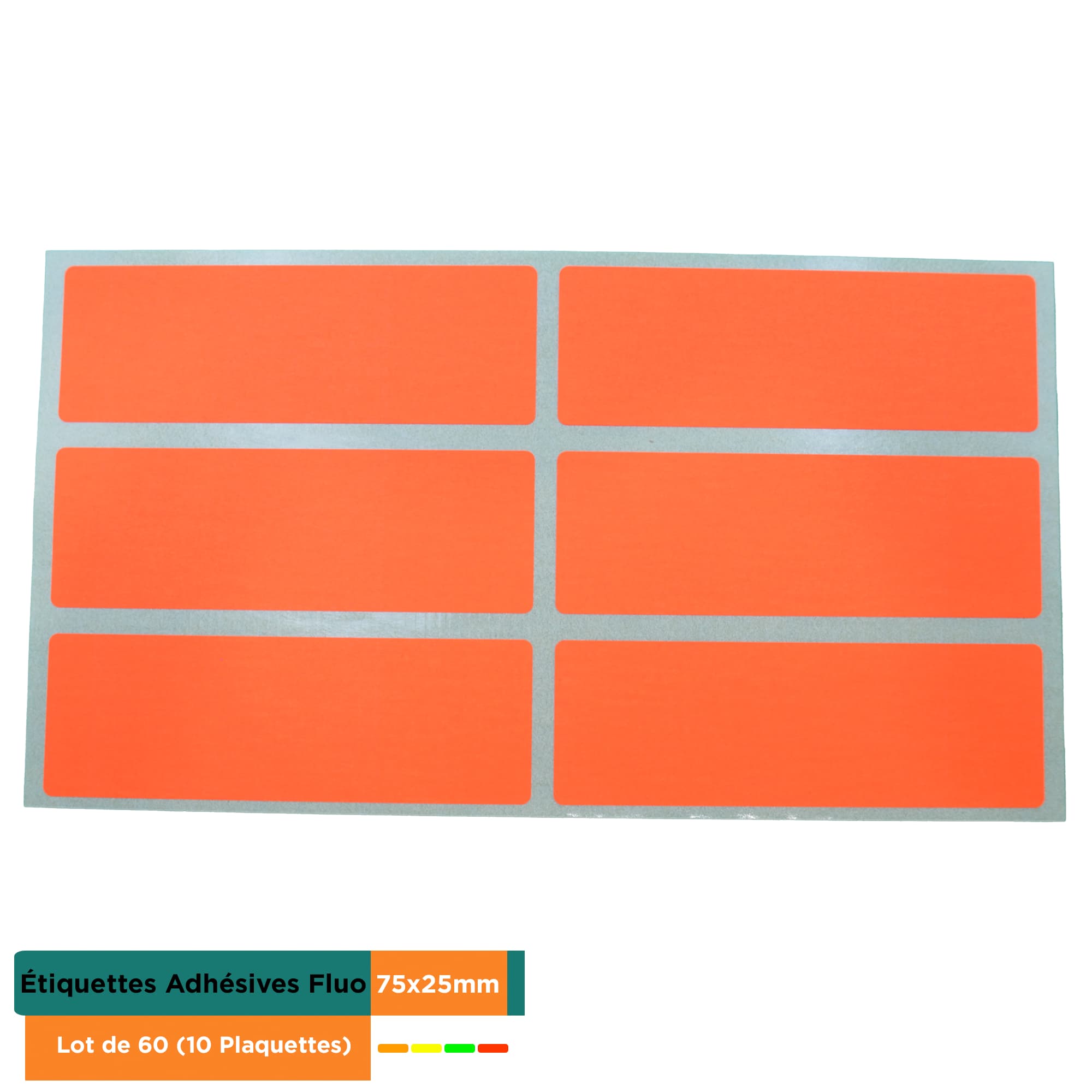 Etiquettes Adhésives Fluo 75x25mm – Lot de 60 (10 Plaquettes) – 4 Couleurs Fluorescentes (Rouge, Jaune, Orange, Vert) - Image 4