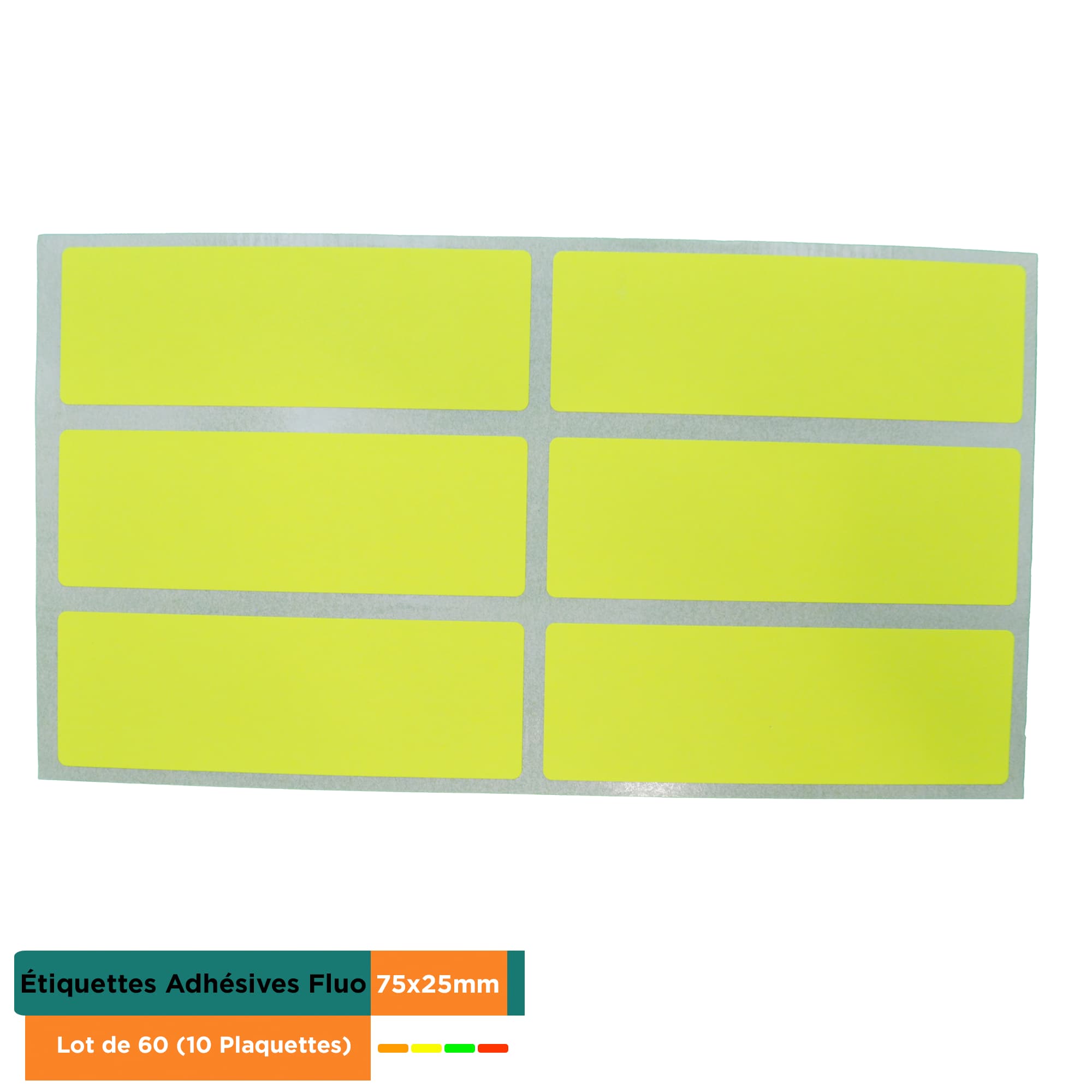 Etiquettes Adhésives Fluo 75x25mm – Lot de 60 (10 Plaquettes) – 4 Couleurs Fluorescentes (Rouge, Jaune, Orange, Vert) - Image 5