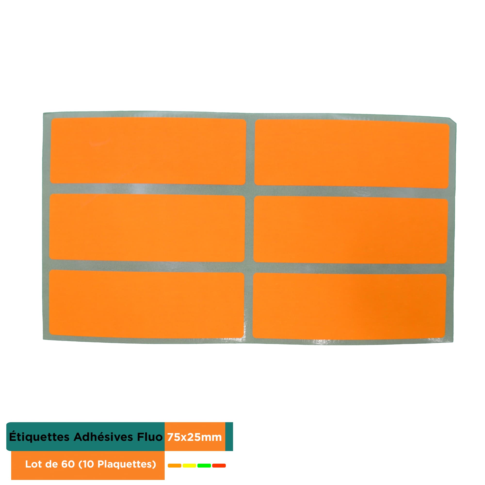 Etiquettes Adhésives Fluo 75x25mm – Lot de 60 (10 Plaquettes) – 4 Couleurs Fluorescentes (Rouge, Jaune, Orange, Vert) - Image 3