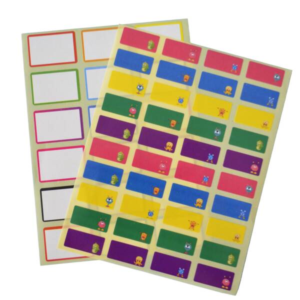 Pack Étiquettes Scolaires “Alien” – 2 Plaquettes Papier Brillant – 32x22 mm et 25x12 mm – 58 Étiquettes
