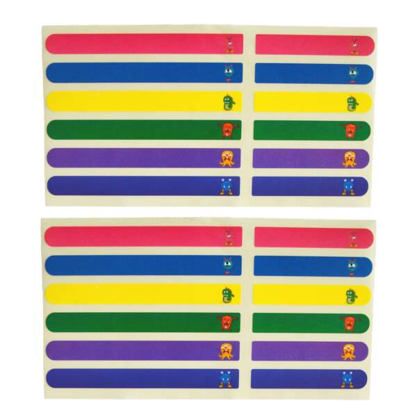 Pack Étiquettes Scolaires “Alien2” – 2 Plaquettes Papier Brillant –  24 Étiquettes au total – 98x10 mm et 60x10 mm
