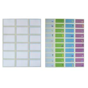 Pack Étiquettes Scolaires “Dinosaures” – 2 Plaquettes Papier Brillant – 32x22 mm et 25x12 mm – 58 Étiquettes au total