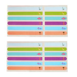 Pack Étiquettes Scolaires “Dinosaures 2” – 2 Plaquettes Papier Brillant – 24 Étiquettes au total – 98x10 mm et 60x10 mm