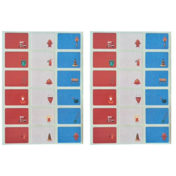 Pack Étiquettes Scolaires “Pompier 1” – 2 Plaquettes Papier Brillant – 40x20 mm – 36 Étiquettes au total