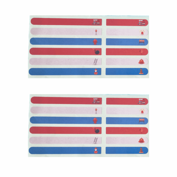 Pack Étiquettes Scolaires “Pompier 3” – 2 Plaquettes Papier Brillant – 24 Étiquettes au total – 98x10 mm et 60x10 mm