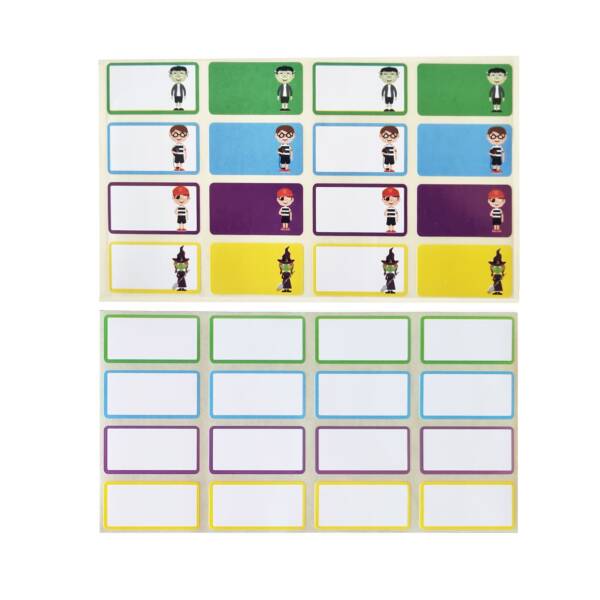 Pack Étiquettes Scolaires “Qui suis-je ?” – 2 Plaquettes Papier Brillant – 40x20 mm – 32 Étiquettes au total